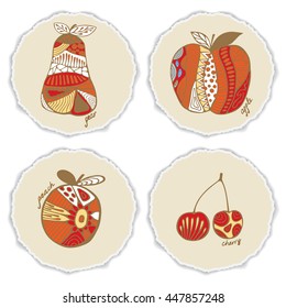 stock vector template for brochure, card, cover, book, invitation with apple, cherry, pear.
