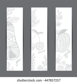 stock vector template for brochure, card, cover, book, invitation with apple, cherry, pear.