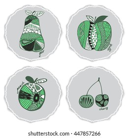 stock vector template for brochure, card, cover, book, invitation with apple, cherry, pear.