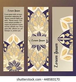Stock vector template with floral mandala,oriental design for card, banner, cover.