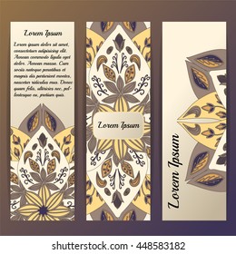 Stock vector template with floral mandala,oriental design for card, banner, cover.