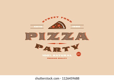 Stock vector template of pizzeria label. Color print on brown background