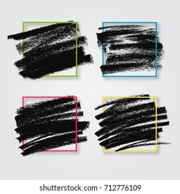 Stock vector. Textures of chalk. Black paint. Dynamic brush strokes in a decorative frame. Wide artistic brush. High resolution image. Template for registration of stickers, banners, posters.
