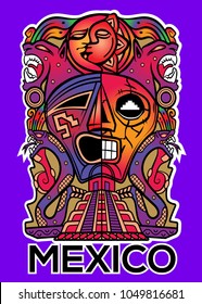 Stock vector totem mask of maya. Mexican style.