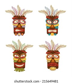 Stock vector tribal ethnic masks and totems cartoon illustration icon set