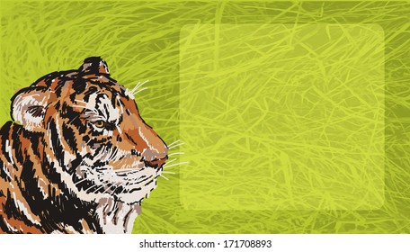 Stock vector very realistic portrait of tiger on green eco background