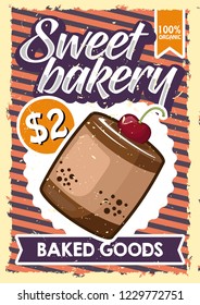 stock vector vintage chocolate cup cake, muffin, sweet bakery poster with tagline stock vector illustration