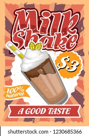 stock vector vintage chocolate milkshake, sweet dessert poster with tagline stock vector illustration