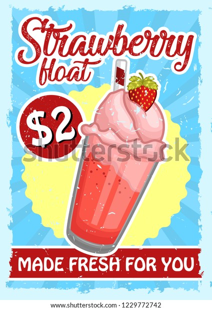 stock vector vintage strawberry float poster\
with tagline stock vector\
illustration