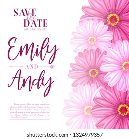 Stock vector of wedding invitation with hibiscus flowers. template design background illustration.