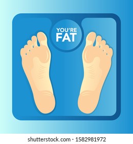 stock vector of weighing, scale machine is doing offensive body shaming assault. described body shaming, depressed, ashamed, self hate. 