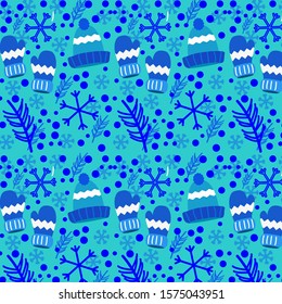stock vector of winter pattern with gloves and snowflakes