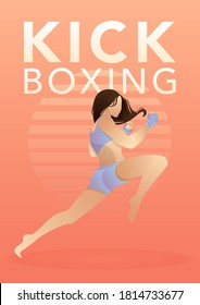 stock vector of women jump while lift the knee and letter. kickboxing concept in beautiful woman pose and practice. vector illustration concept in flat style.