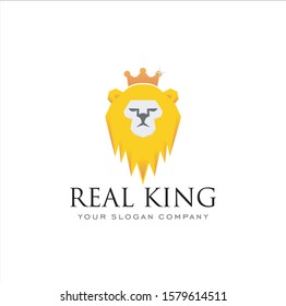 Stock Vector Yellow Lion Head Design Logo with Crown