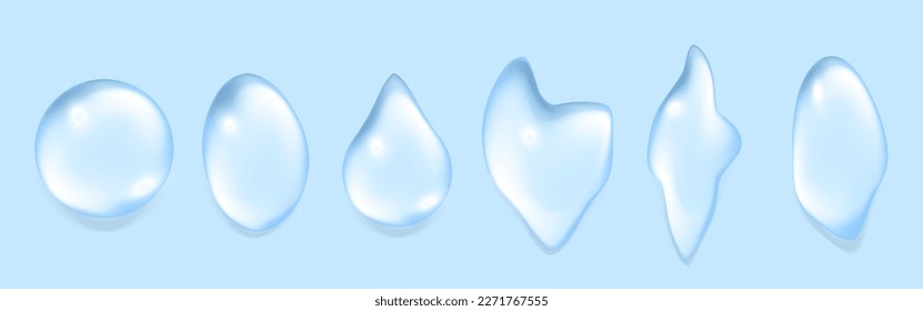 Stock Vektor-Realistische Wassertropfen Set.Set von Mock up wasserblauer Hintergrund.