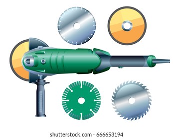 stock vektor angular grinding machine and grinding wheels