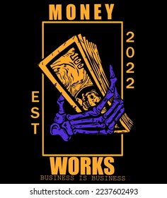 Stock Vektor Money Works Vintage For T-shirt, Poster and Other