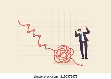 Stock volatility analyzing, Business, World economy, Stock market, Recession, Forecasting. Businessman watching stock market crash chart.