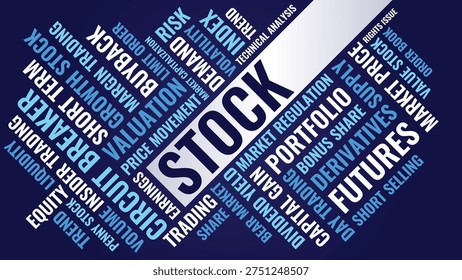 Stock Word Cloud Design for Poster, Wall Art, Investor Education Banner, Trading Classroom Decor. Stock diagonal finance typography