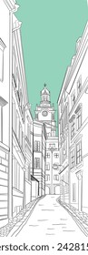 Stockholm Architecture Skyline Alley Line Work Illustration