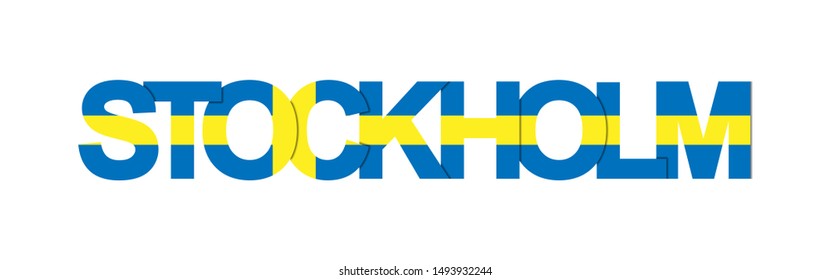 STOCKHOLM. The banner with the name of the capital of Sweden is painted in the colors of the national flag.