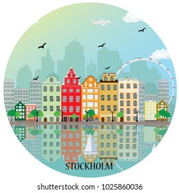 Stockholm city skyline. Flat style vector illustration.