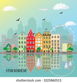 Stockholm city skyline. Flat style vector illustration.