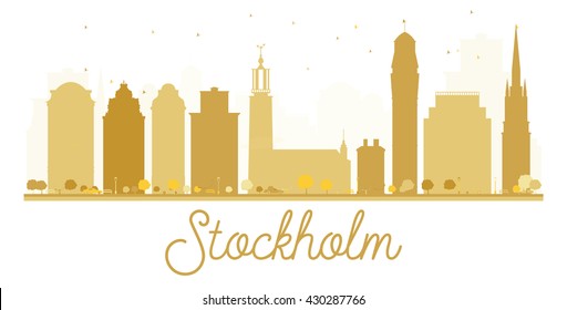 Stockholm City skyline golden silhouette. Vector illustration. Simple flat concept for tourism presentation, banner, placard or web site. Stockholm isolated on white background