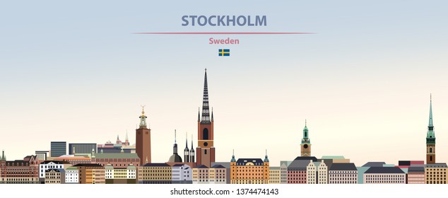 Stockholm city skyline on colorful gradient beautiful day sky background. Vector illustration