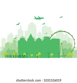 Stockholm city skyline silhouette. Flat style vector illustration.