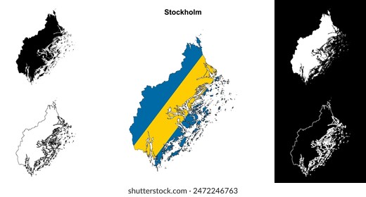 Stockholm county blank outline map set