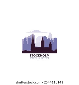 Stockholm logo with skyline, cityscape retro vector icon. Sweden city horizon, facade, travel logotype