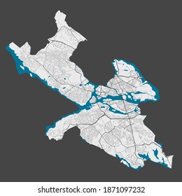 Stockholm map. Detailed map of Stockholm city administrative area. Cityscape panorama. Royalty free vector illustration. Outline map with highways, streets, rivers. Tourist decorative street map.