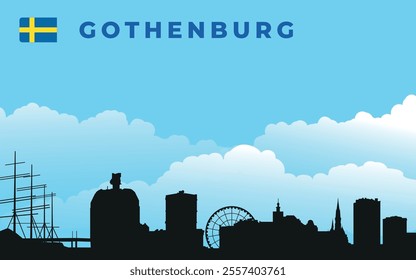 stockholm, skyline, city, sweden, cityscape, building, silhouette, vector, architecture, urban, illustration, sky, black, town, business, downtown, buildings, travel, landmark, banner, clouds, flag, r