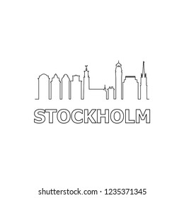 Stockholm skyline and landmarks silhouette black vector icon. Stockholm panorama. Sweden