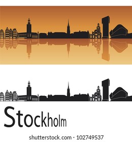 Stockholm skyline in orange background in editable vector file