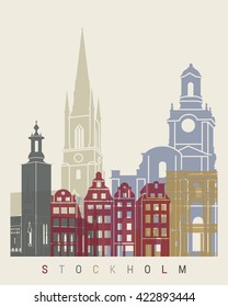 Stockholm skyline poster in editable vector file