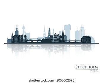 Stockholm skyline silhouette with reflection. Landscape Stockholm, Sweden. Vector illustration.