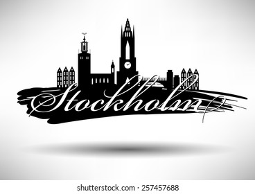 Stockholm Skyline with Typographic Design