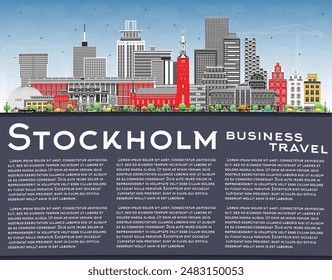 Stockholm Sweden city skyline with color buildings, blue sky and copy space. Vector illustration. Stockholm cityscape with landmarks. Business and tourism concept with modern architecture.