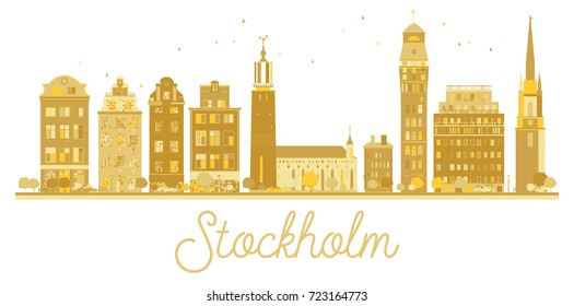 Stockholm Sweden City skyline golden silhouette. Vector illustration.