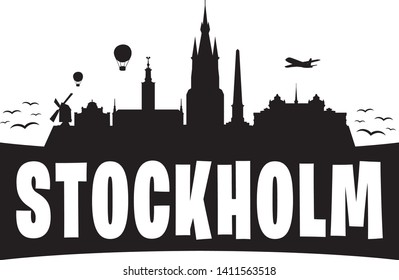 Stockholm Sweden. City Skyline. Silhouette Banner City. Design Vector. Famous Monuments.