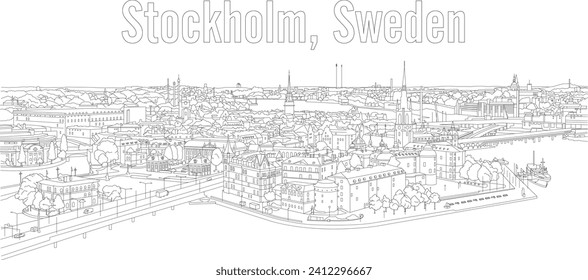 Stockholm Sweden Cityscape Black and White Vector Line Art Illustration