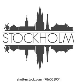 Stockholm Sweden Europe Skyline Vector Art Mirror Silhouette Emblematic Buildings