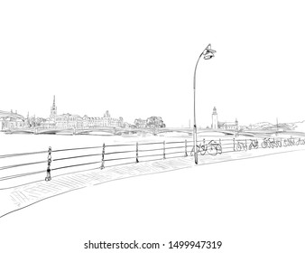 Stockholm. Sweden. European Union. Urban sketch. Hand drawn vector illustration