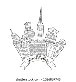 Stockholm, Sweden. Hand drawn houses and trees. Vector illustration.