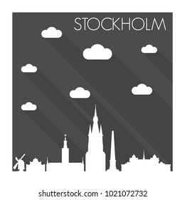 Stockholm Sweden Skyline City Flat Silhouette Design Background