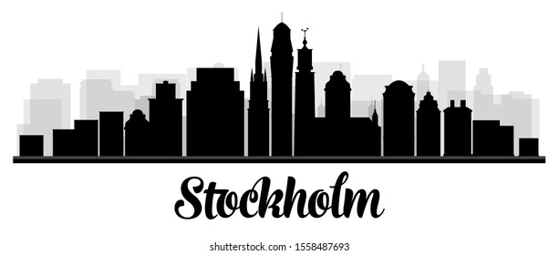 Stockholm Sweden Skyline Silhouette with Black Buildings Isolated on White. Vector Illustration. All Buildings are Separated. You Can Change Composition and Background.