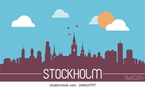 Stockholm Sweden skyline silhouette flat design vector illustration