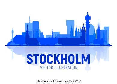 Stockholm ( Sweden ) skyline silhouette with panorama in white background. Vector Illustration. Business travel and tourism concept with modern buildings. Image for presentation, banner, web site.